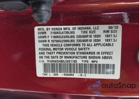 2020 Honda Cr-V Awd Ex-L from USA, damaged, VIN 7FARW2H80LE021193